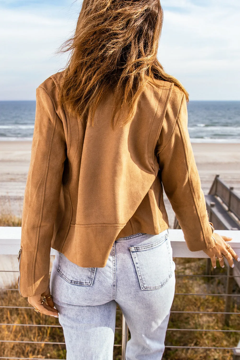 Zip-Up Faux Suede Jacket