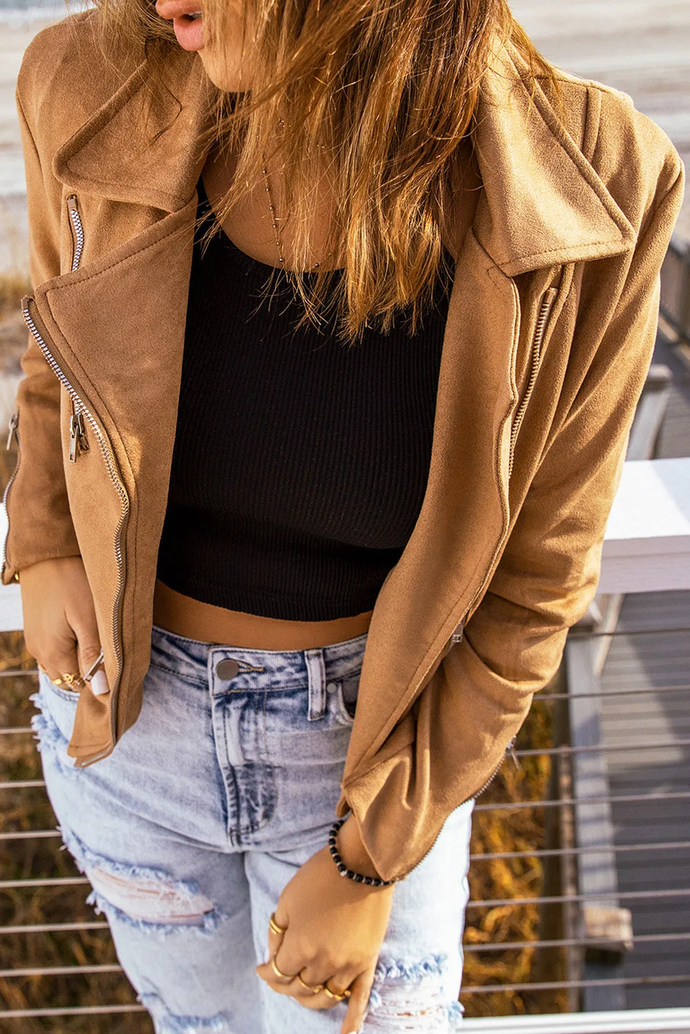 Zip-Up Faux Suede Jacket