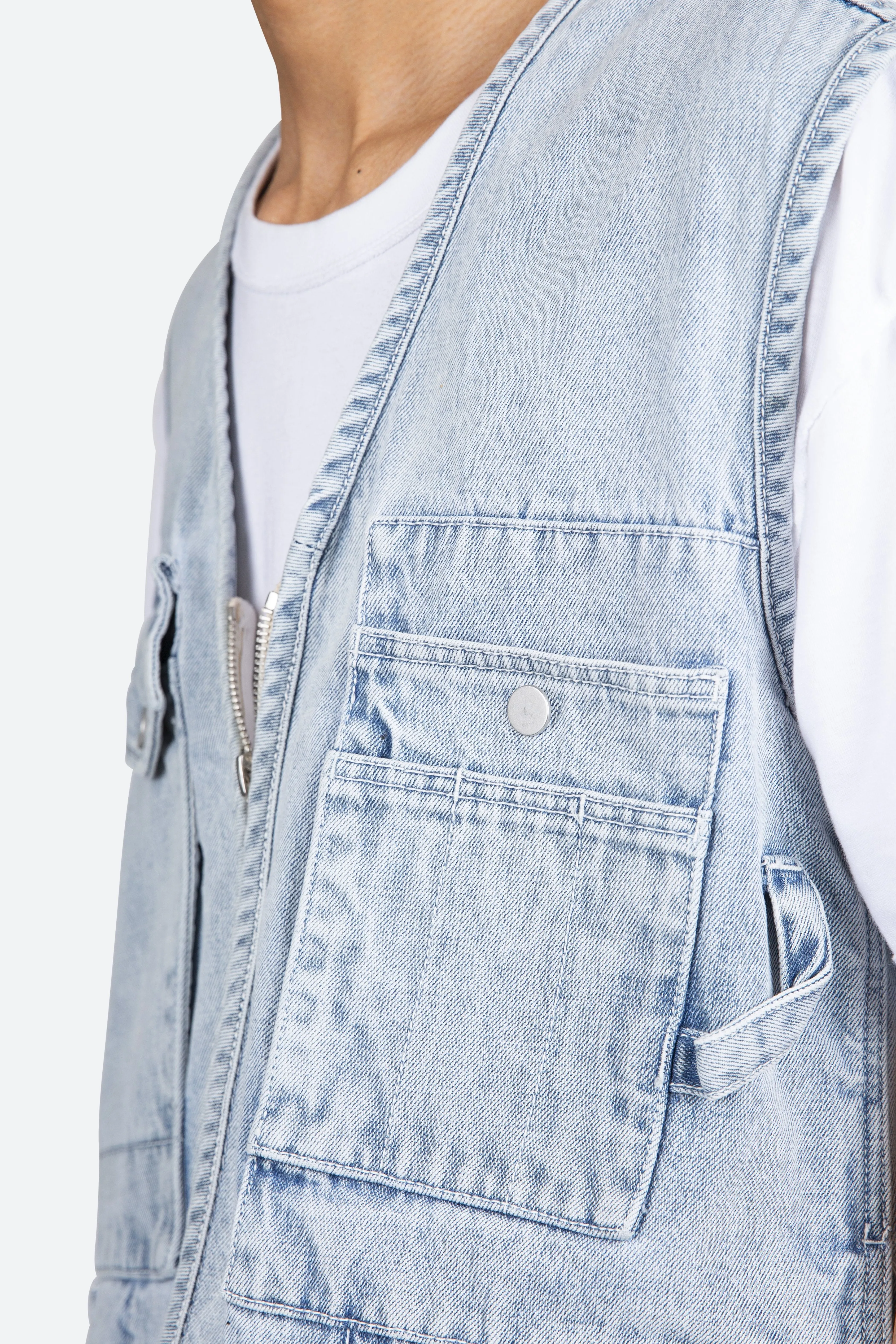 Zippered Denim Vest - Light Blue